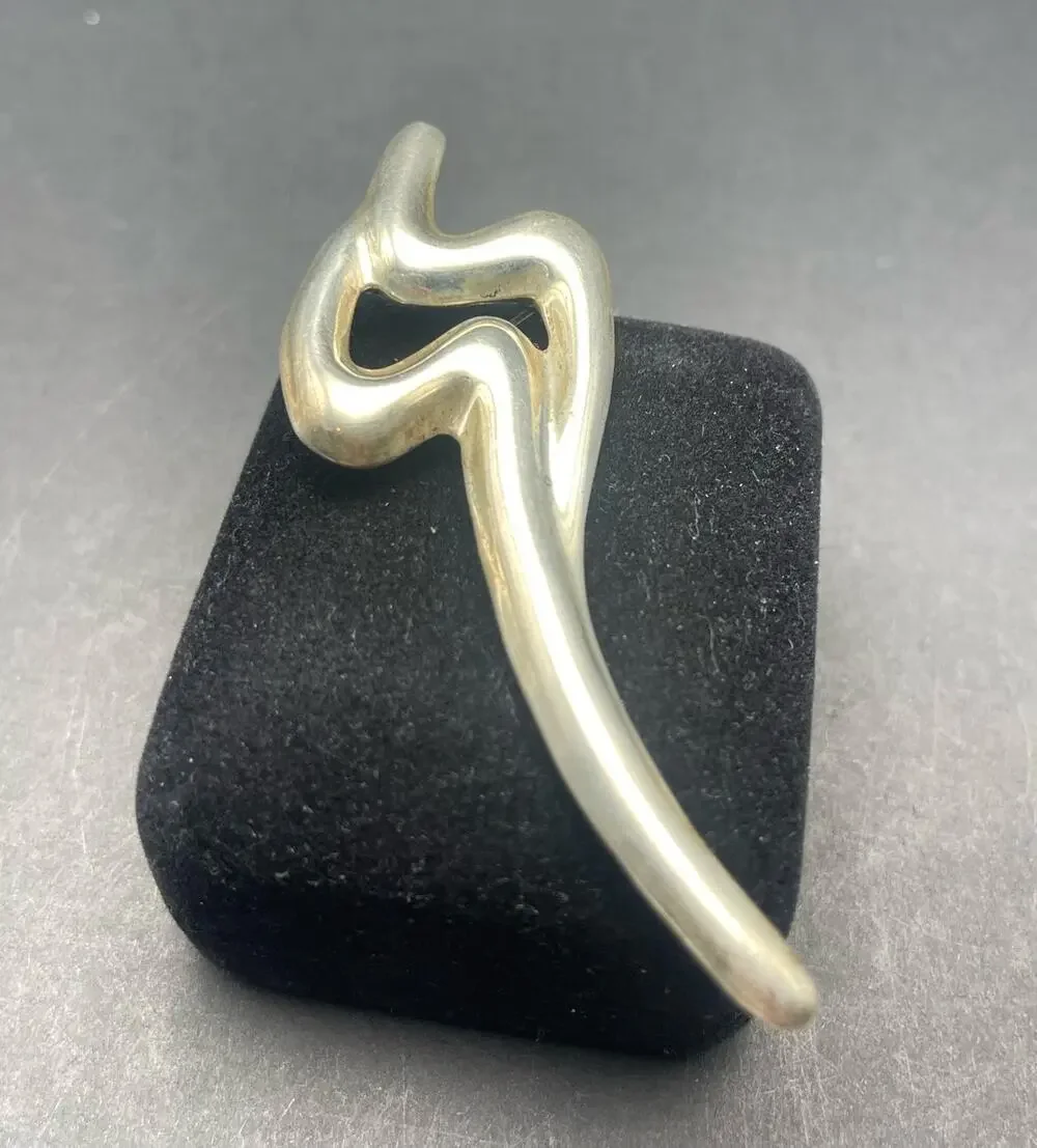 Taxco 925 Vintage Sterling Silver Brooch Pendant Modernist Wave Pin 3.5 inch